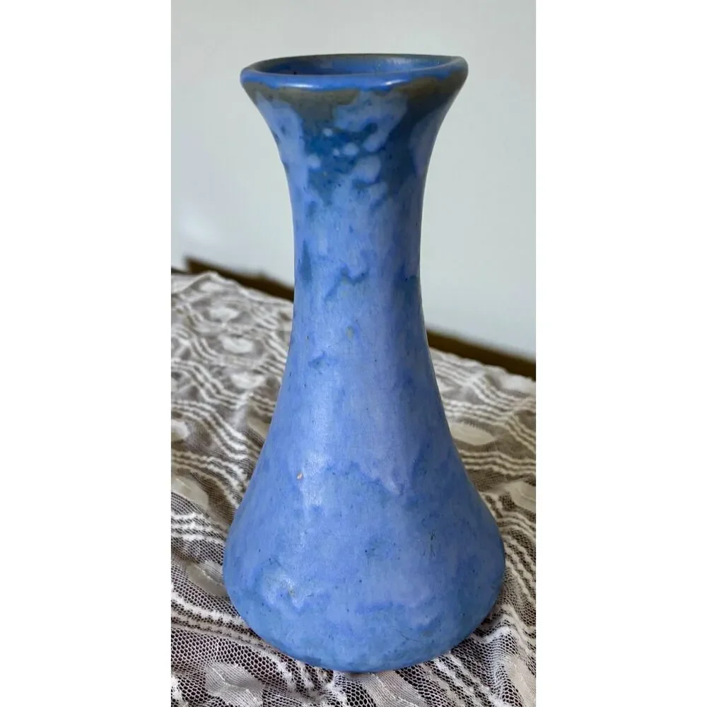 Vintage Blue Art Pottery Vase Matte Glaze Mottled Cornflower Blue Ceramic Vase A